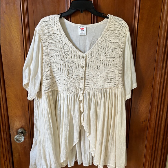 VINTAGE CREAM BOHO CROCHET KNIT ROMANTIC BLOUSE - SIZE 1X - Picture 2 of 16